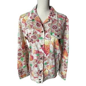 Alfred Dunner Multicolor Floral Jean Jacket 100% Cotton